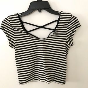 F21 striped criss cross crop top